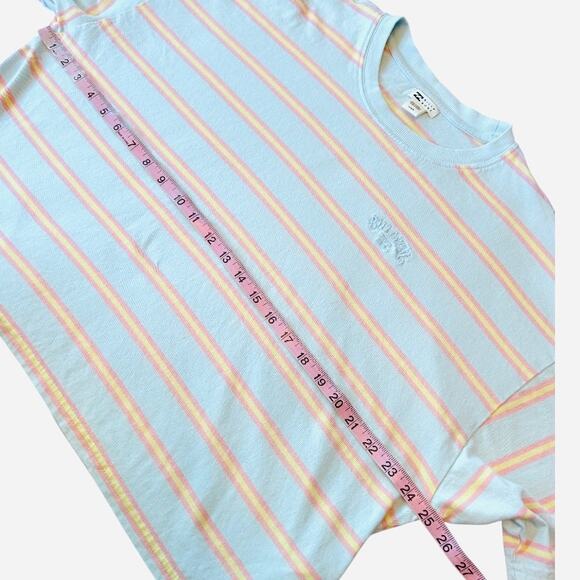 EUC Billabong Feeling Free Cropped Boxy Tee Light Blue Retro Stripes Womens Med - Picture 10 of 13
